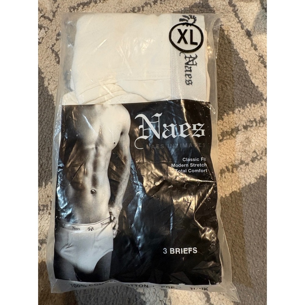 Naes Intimates Mens 3 Pack Classic Fit Briefs White XL Combed‎ Cotton B1021